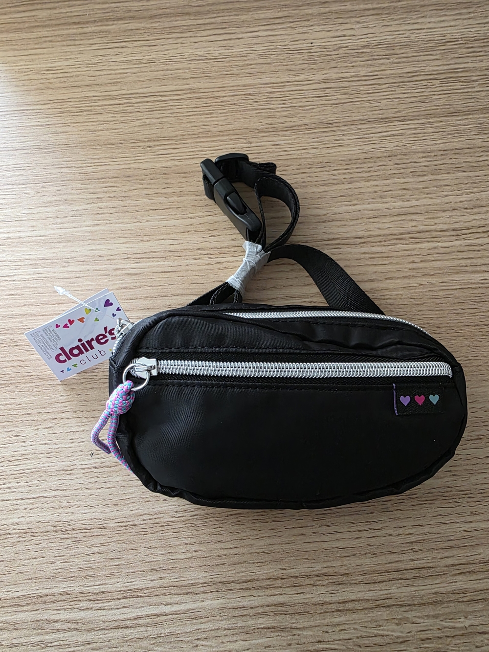 Claire's Black Crossbody Pouch with Heart Detail